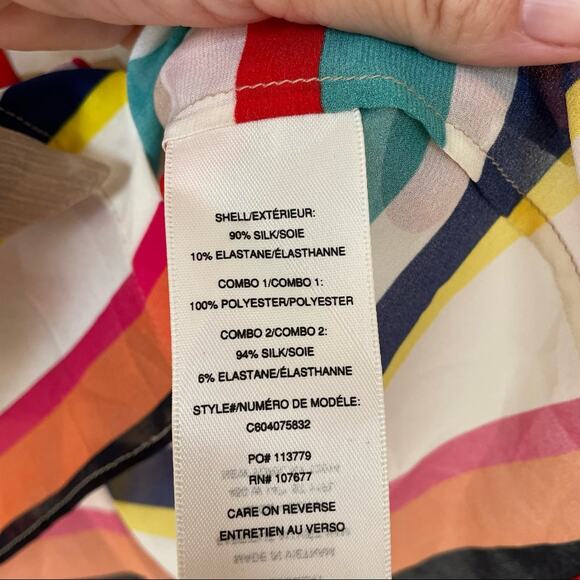 Alice + Olivia Colorful Striped Bow Tie Silk Blouse M - Picture 5 of 5